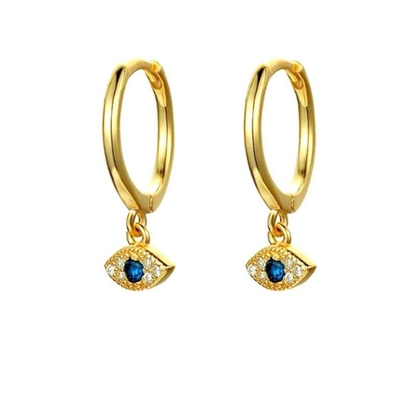 🧿 Blue Stone Evil Eye Huggie Hoop Earrings 🧿 - Picture 7 of 7